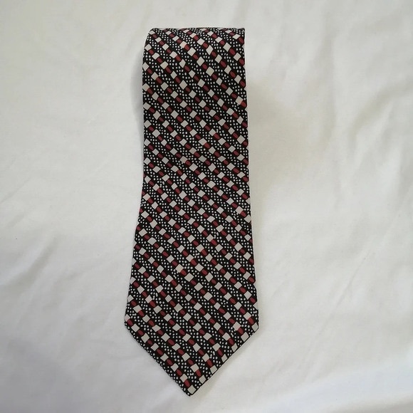 Lanvin Paris  100% Silk Tie Red, White, and Blue Basket Weave Pattern - Picture 1 of 11